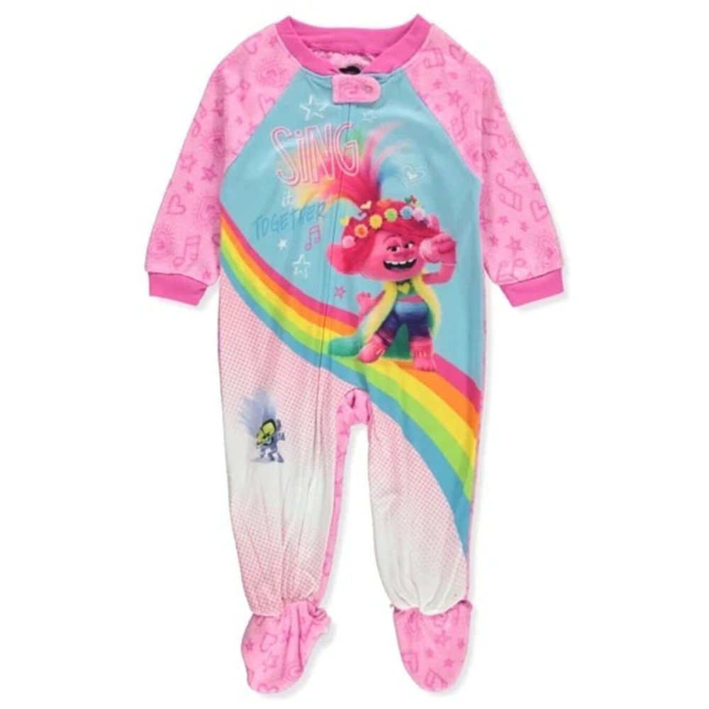 Trolls Poppy Sing It Together Girls Footed Pajama Sleeper Fleece Pink Blue 5T